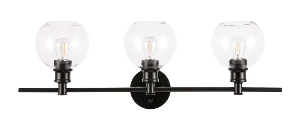 Elegant Furniture & Lighting - Collier 3 light Black and Clear glass Wall sconce - LD2318BK veiw 1