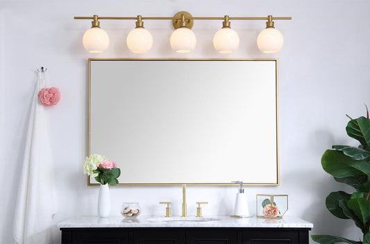 Elegant Furniture & Lighting - Collier 5 light Brass and Frosted white glass Wall sconce - LD2327BR veiw 2