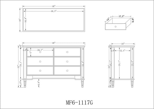 Elegant Furniture & Lighting - Contempo 6 Drawer Dresser 48 in. x 18 in. x 32 in. in Gold paint - MF6-1117G veiw 2