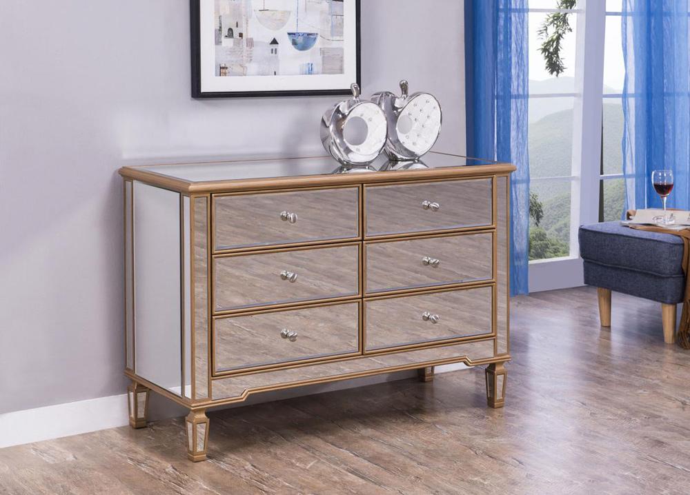 Elegant Furniture & Lighting - Contempo 6 Drawer Dresser 48 in. x 18 in. x 32 in. in Gold paint - MF6-1117G veiw 10