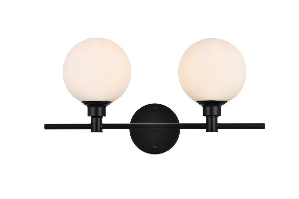 Elegant Furniture & Lighting - Cordelia 2 light Black and frosted white Bath Sconce - LD7317W19BLK veiw 1