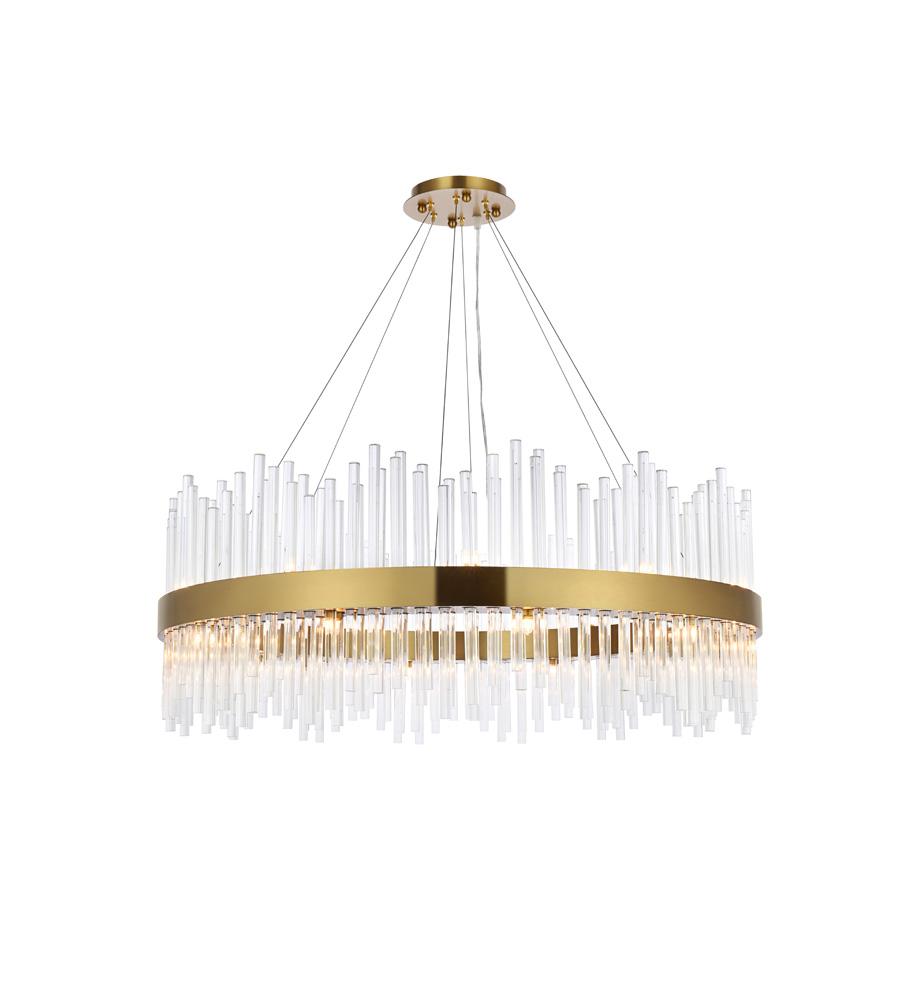 Elegant Furniture & Lighting - Dallas 36 inch round crystal pendant in satin gold - 3000D36SG veiw 1