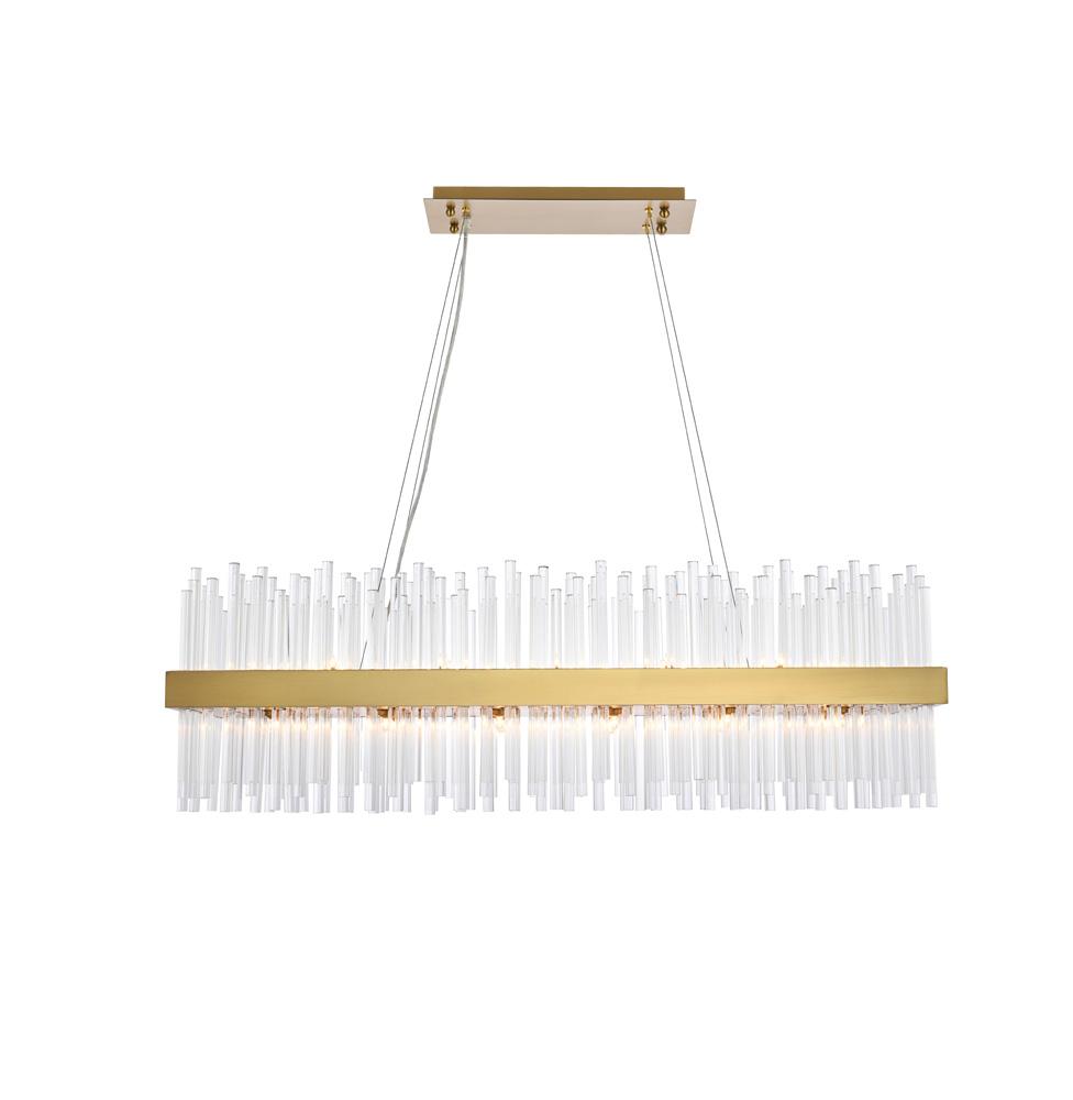Elegant Furniture & Lighting - Dallas 42 inch rectangle crystal pendant in satin gold - 3000G42SG veiw 1