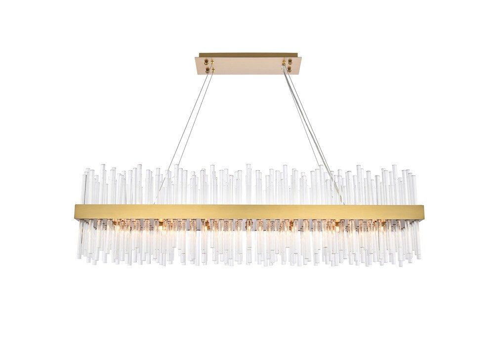 Elegant Furniture & Lighting - Dallas 48 inch rectangle crystal pendant in satin gold - 3000G48SG veiw 1