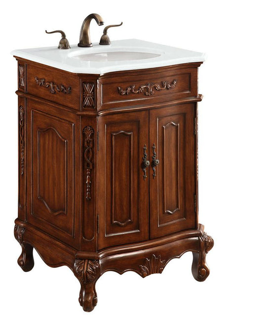 Elegant Furniture & Lighting - Danville 24 inch Single Bathroom vanity in Brown with ivory white engineered marble - VF-1005-VW veiw 2