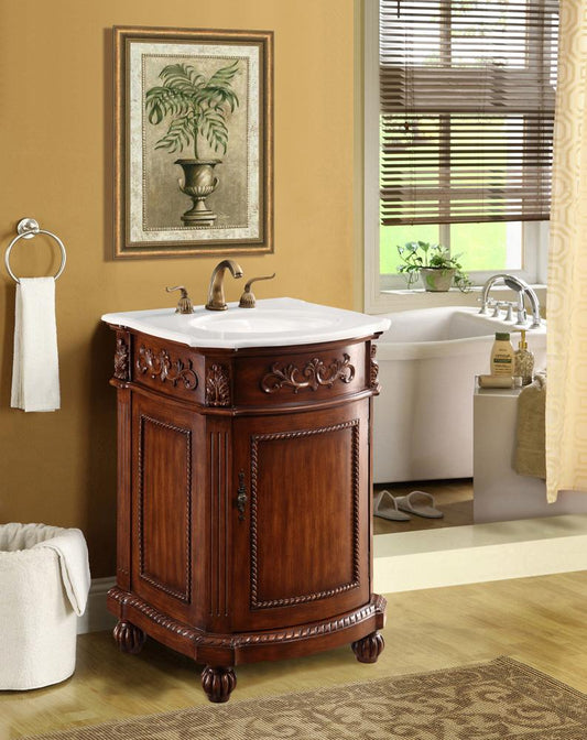 Elegant Furniture & Lighting - Danville 24 inch Single Bathroom vanity in Brown with ivory white engineered marble - VF-1009-VW veiw 2
