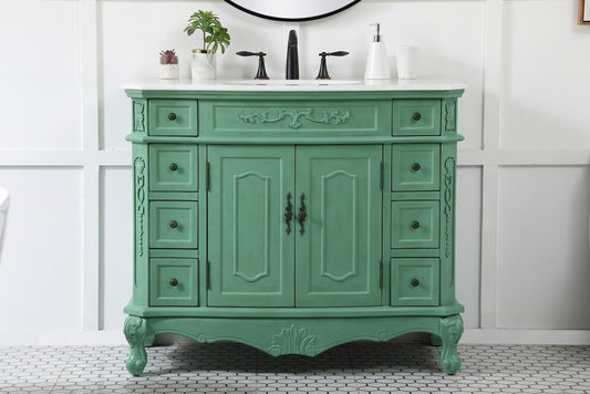 Elegant Furniture & Lighting - Danville 42 inch Single Bathroom vanity in vintage mint with ivory white engineered marble - VF10142VM-VW veiw 2
