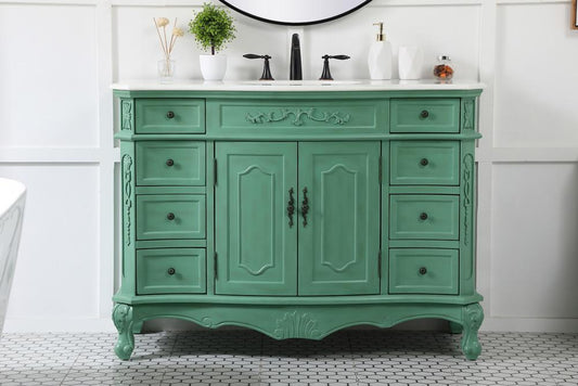 Elegant Furniture & Lighting - Danville 48 inch Single Bathroom vanity in vintage mint with ivory white engineered marble - VF10148VM-VW veiw 2