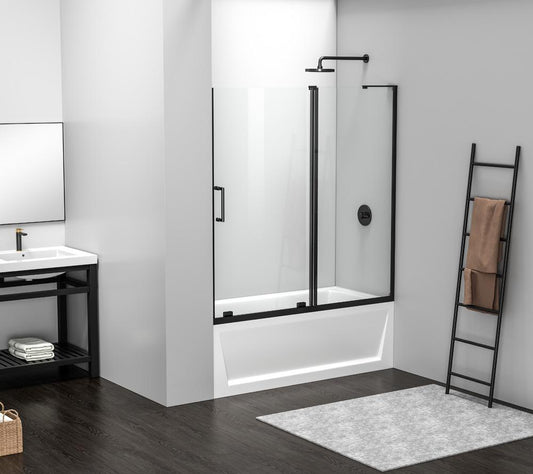 Elegant Furniture & Lighting - Devon Frameless tub door 60 x 60 Matte Black - TD444-6060MBK veiw 2