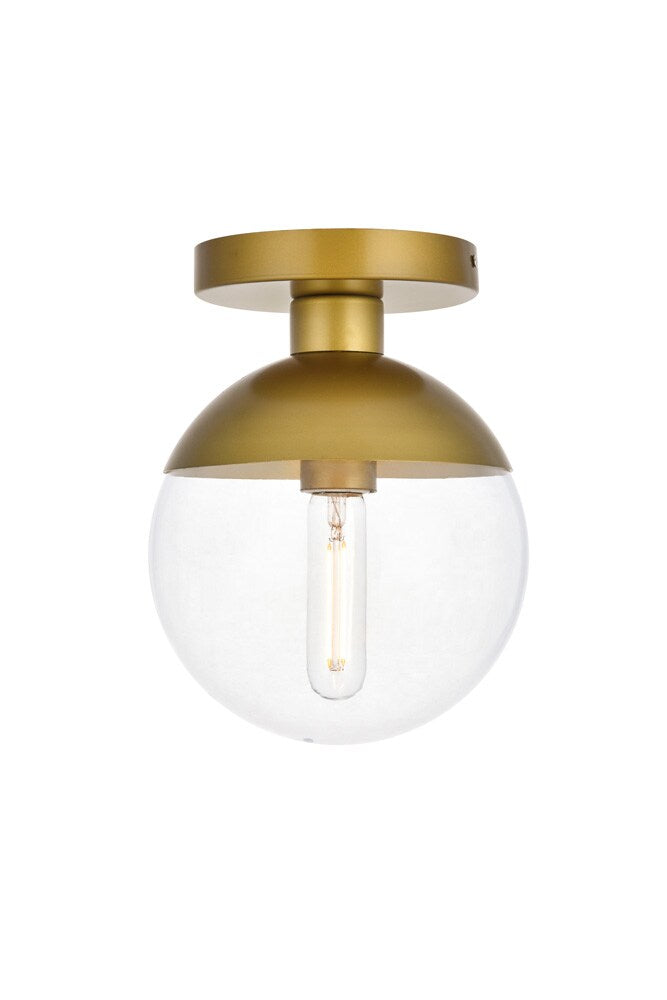 Elegant Furniture & Lighting - Eclipse 1 Light Brass Flush Mount With Clear Glass - LD6055BR veiw 1