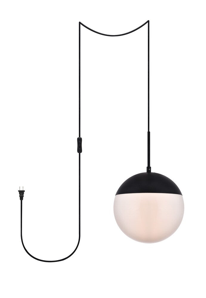 Elegant Furniture & Lighting - Eclipse 1 Light Black plug in pendant With Frosted White Glass - LDPG6032BK veiw 1