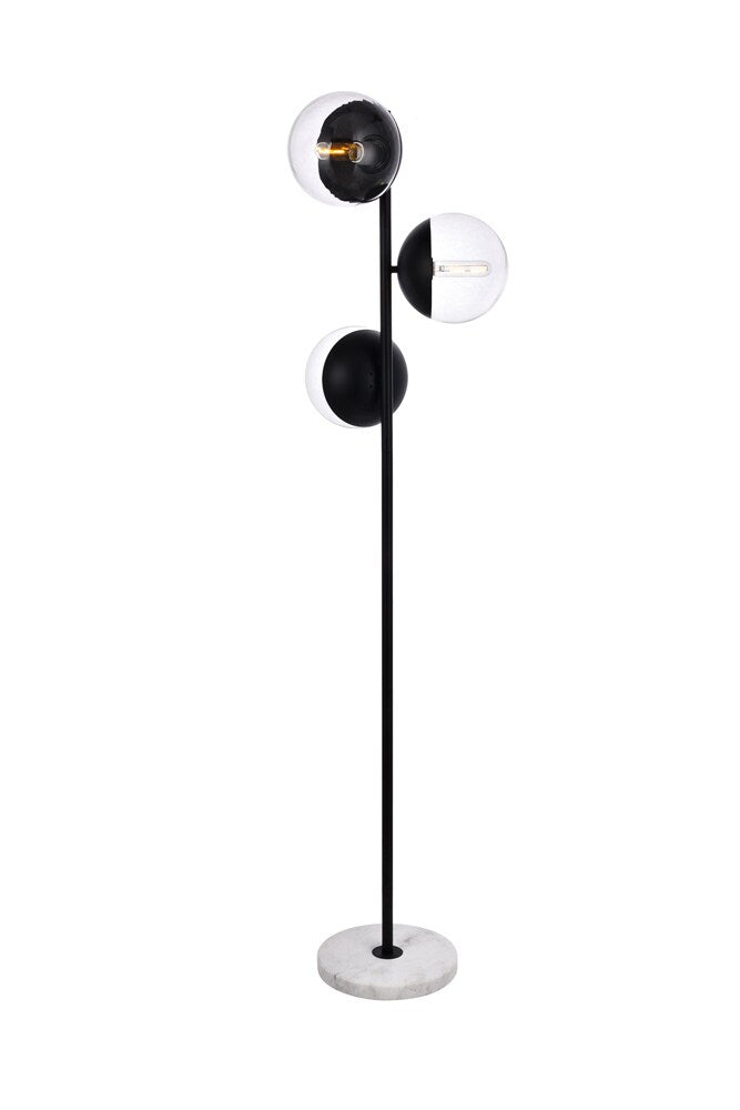 Elegant Furniture & Lighting - Eclipse 3 Lights Black Floor Lamp With Clear Glass - LD6159BK veiw 1