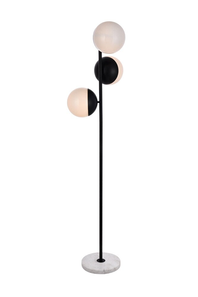 Elegant Furniture & Lighting - Eclipse 3 Lights Black Floor Lamp With Frosted White Glass - LD6158BK veiw 1
