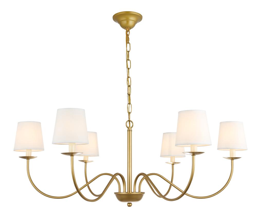 Elegant Furniture & Lighting - Eclipse 6 light Brass and White shade chandelier - LD6103D37BR veiw 1