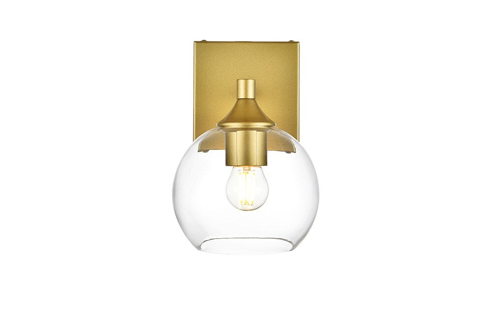 Elegant Furniture & Lighting - Foster 1 light Brass and Clear Bath Sconce - LD7308W6BRA veiw 1