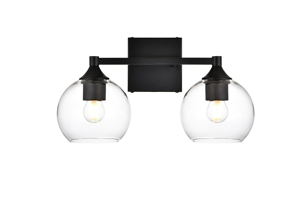 Elegant Furniture & Lighting - Foster 2 light Black and Clear Bath Sconce - LD7308W16BLK veiw 1