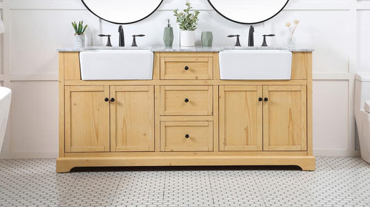 Elegant Furniture & Lighting - Franklin 72 inch double bathroom vanity in natural wood - VF60272DNW veiw 2