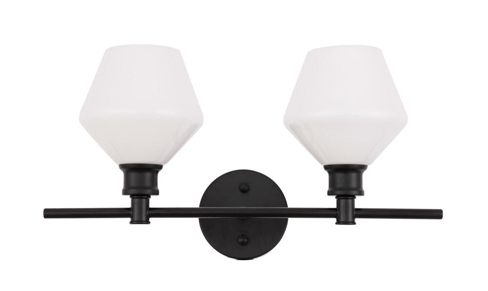 Elegant Furniture & Lighting - Gene 2 light Black and Frosted white glass Wall sconce - LD2313BK veiw 1