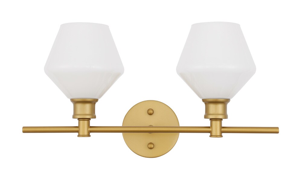 Elegant Furniture & Lighting - Gene 2 light Brass and Frosted white glass Wall sconce - LD2313BR veiw 1