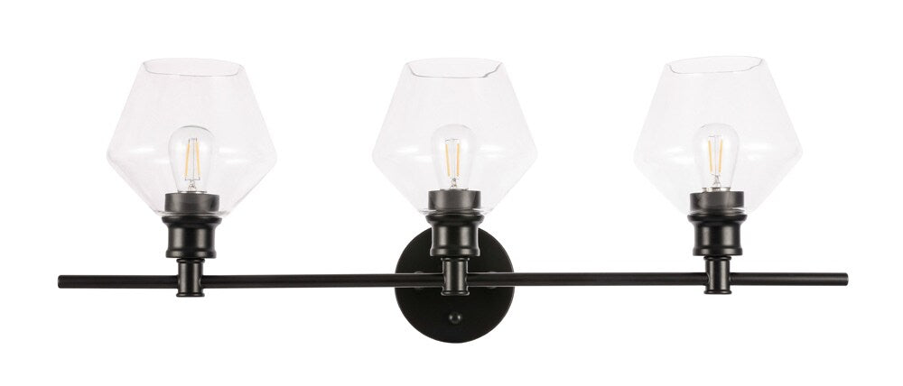 Elegant Furniture & Lighting - Gene 3 light Black and Clear glass Wall sconce - LD2316BK veiw 1