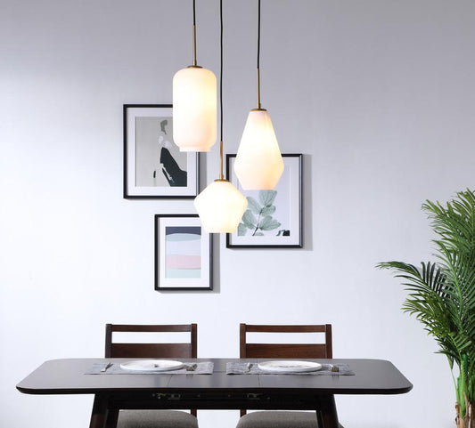 Elegant Furniture & Lighting - Gene 3 light Brass and Frosted white glass pendant - LD2269BR veiw 2