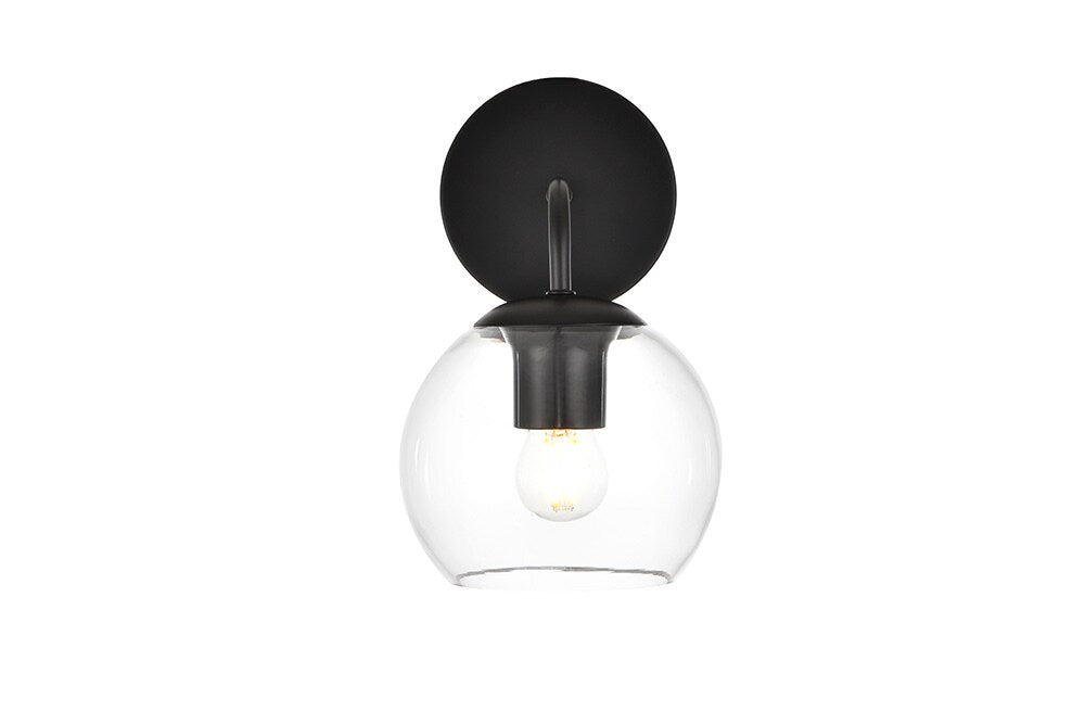 Elegant Furniture & Lighting - Genesis 1 light Black and Clear Bath Sconce - LD7321W6BLK veiw 1
