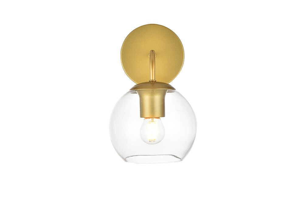 Elegant Furniture & Lighting - Genesis 1 light Brass and Clear Bath Sconce - LD7321W6BRA veiw 1