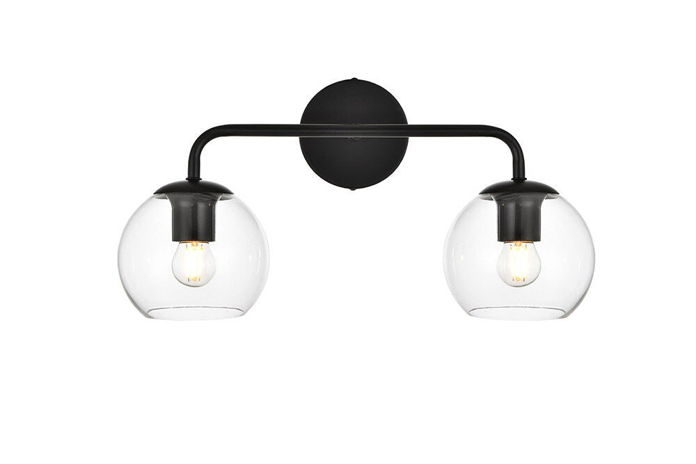 Elegant Furniture & Lighting - Genesis 2 light Black and Clear Bath Sconce - LD7321W19BLK veiw 1