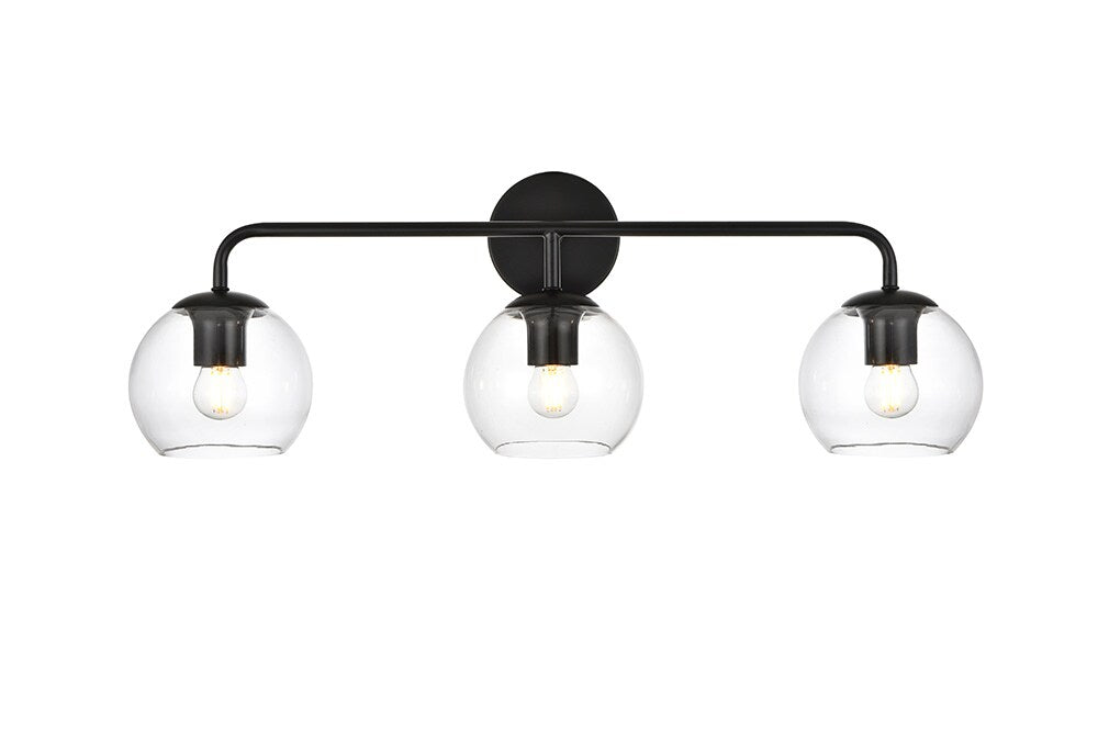 Elegant Furniture & Lighting - Genesis 3 light Black and Clear Bath Sconce - LD7321W28BLK veiw 1