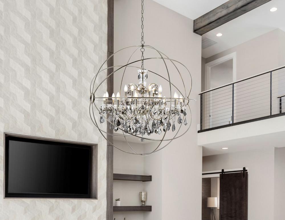 Elegant Furniture & Lighting - Geneva 18 light polished nickel Chandelier Silver Shade (Grey) Royal Cut crystal - 1130G43PN-SS/RC veiw 1