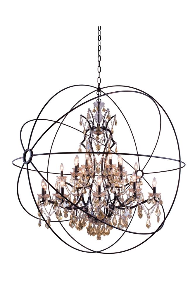 Elegant Furniture & Lighting - Geneva 25 light Dark Bronze Chandelier Golden Teak (Smoky) Royal Cut crystal - 1130G60DB-GT/RC veiw 1