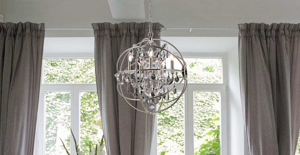 Elegant Furniture & Lighting - Geneva 5 light polished nickel Pendant Silver Shade (Grey) Royal Cut crystal - 1130D20PN-SS/RC veiw 1