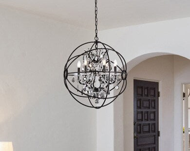 Elegant Furniture & Lighting - Geneva 6 light Dark Bronze Chandelier Silver Shade (Grey) Royal Cut crystal - 1130D25DB-SS/RC veiw 1