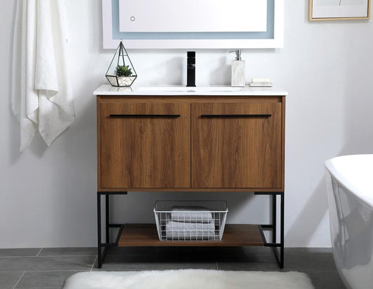 Elegant Furniture & Lighting - Gerard 36 inch Single Bathroom Vanity in Walnut Brown - VF42036WB veiw 2
