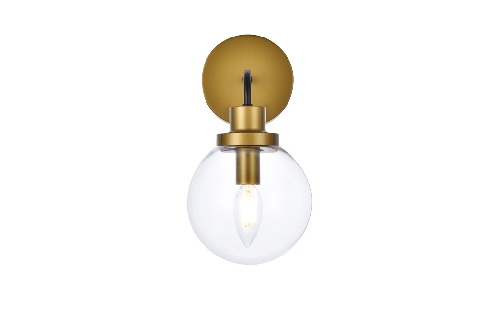 Elegant Furniture & Lighting - Hanson 1 light bath sconce in black with brass with clear shade - LD7031W8BRB veiw 1
