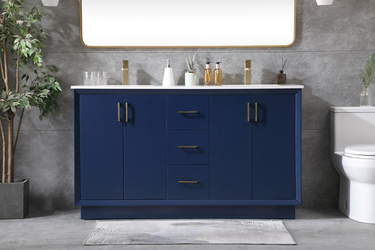 Elegant Furniture & Lighting - Hayes 60 Inch Double Bathroom Vanity In Blue - VF19660DBL veiw 2