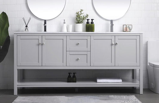 Elegant Furniture & Lighting - Heath 72 Inch Double Bathroom Vanity In Grey - VF22272DGR veiw 2