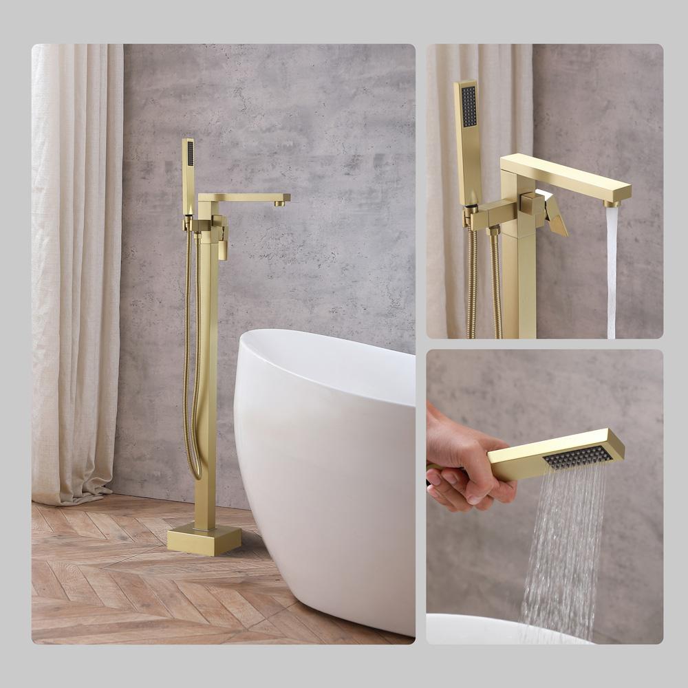 Elegant Furniture & Lighting - Henry Floor Mounted Roman Tub Faucet with Handshower in Brushed Gold - FAT-8002BGD veiw 7