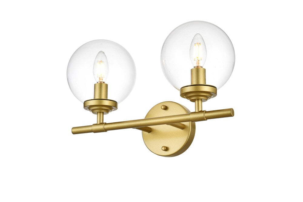 Elegant Furniture & Lighting - Ingrid 2 light Brass and Clear Bath Sconce - LD7302W15BRA veiw 1