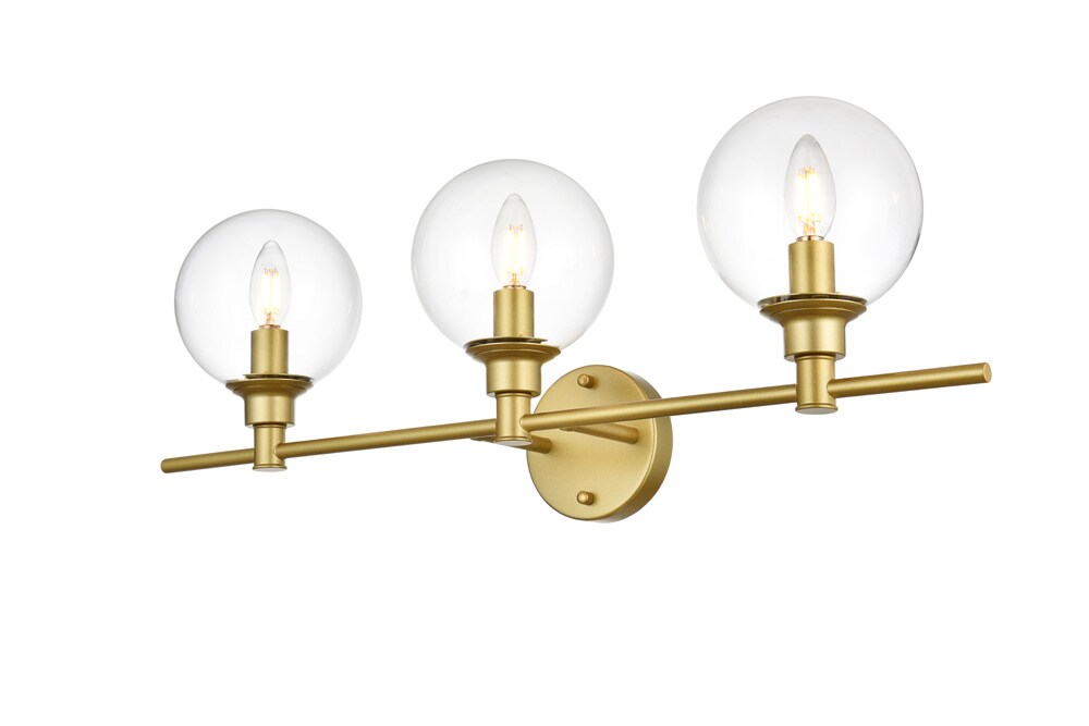 Elegant Furniture & Lighting - Jaelynn 3 light Brass and Clear Bath Sconce - LD7318W28BRA veiw 1