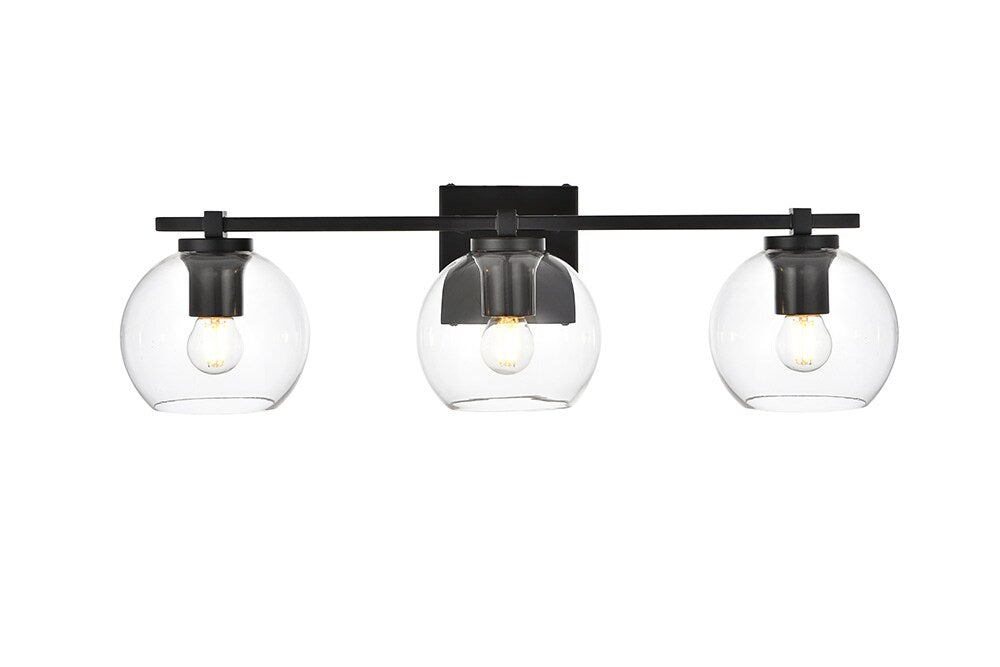 Elegant Furniture & Lighting - Juelz 3 light Black and Clear Bath Sconce - LD7311W24BLK veiw 1