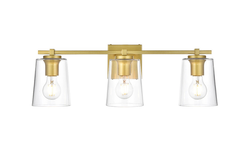 Elegant Furniture & Lighting - Kacey 3 light Brass and Clear Bath Sconce - LD7310W23BRA_CLOSEOUT