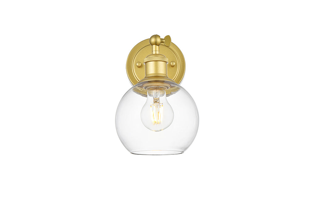 Elegant Furniture & Lighting - Kai 1 light Brass and Clear Bath Sconce - LD7325W6BRA