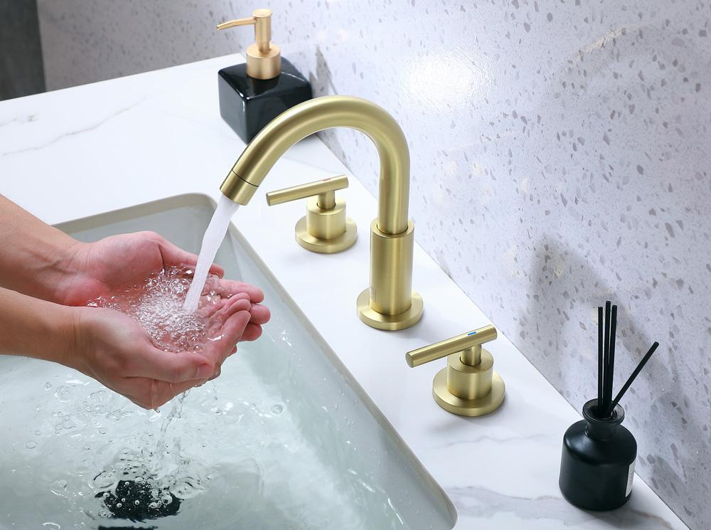 Elegant Furniture & Lighting - Leah 8 inch Widespread Double Handle Bathroom Faucet in Brushed Gold - FAV-1009BGD veiw 7