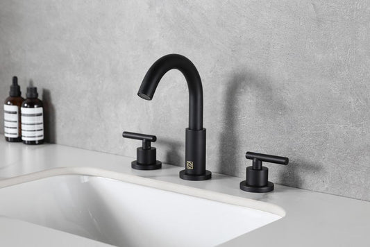 Elegant Furniture & Lighting - Leah 8 inch Widespread Double Handle Bathroom Faucet in Matte Black - FAV-1009MBK veiw 2