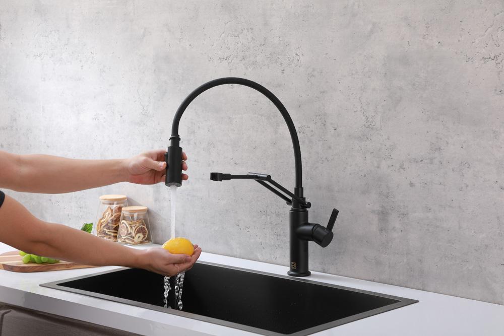 Elegant Furniture & Lighting - Leonardo Single Handle Pull Down Sprayer Kitchen Faucet in Matte Black - FAK-304MBK veiw 5