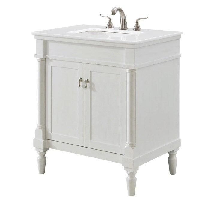 Elegant Furniture & Lighting - Lexington 30 inch Single Bathroom vanity in Antique White with ivory white engineered marble - VF13030AW-VW veiw 1