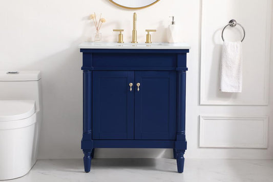 Elegant Furniture & Lighting - Lexington 30 inch Single Bathroom vanity in Blue with ivory white engineered marble - VF13030BL-VW veiw 2