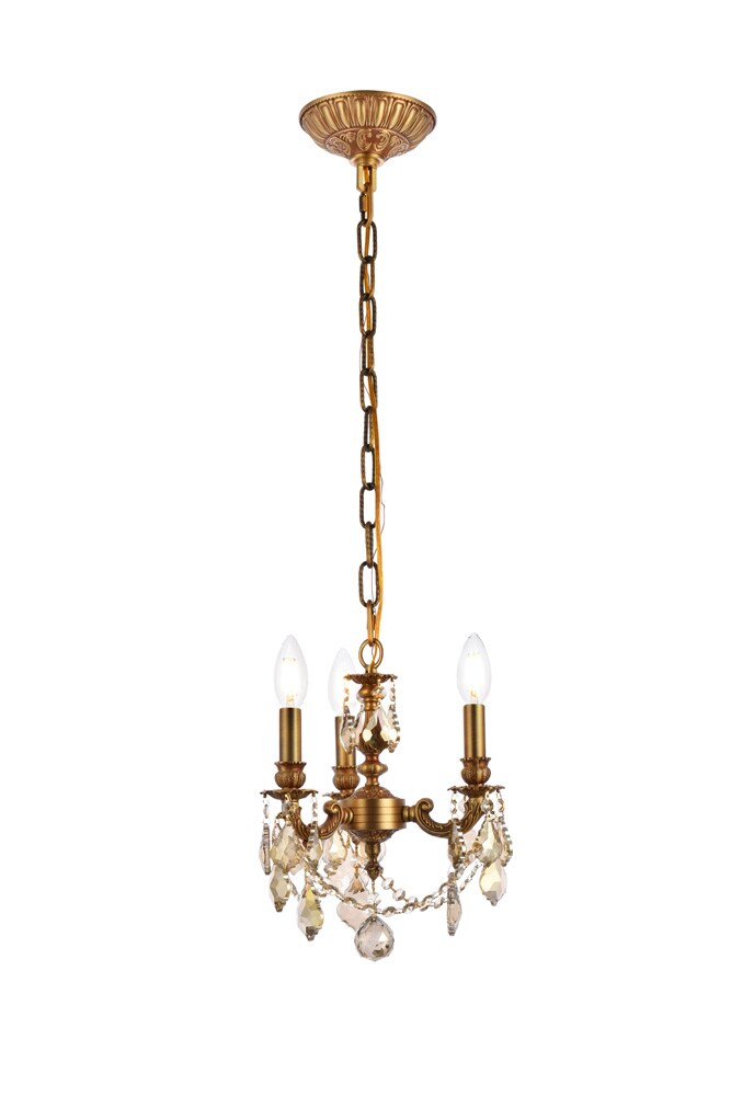 Elegant Furniture & Lighting - Lillie 3 light French Gold Pendant Golden Teak (Smoky) Royal Cut Crystal - 9103D10FG-GT/RC veiw 1