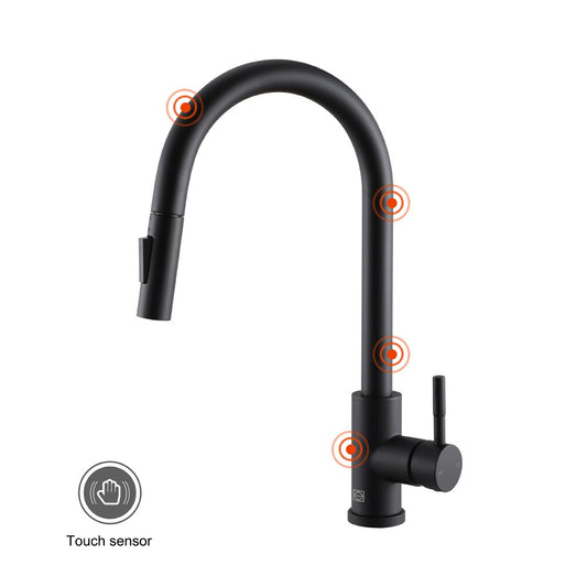 Elegant Furniture & Lighting - Luca Single Handle Pull Down Sprayer Kitchen Faucet with touch sensor in Matte Black - FAK-306MBK veiw 2